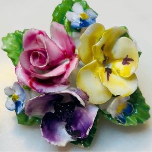Vintage Hand Painted Bone China Floral Made in England Brooch